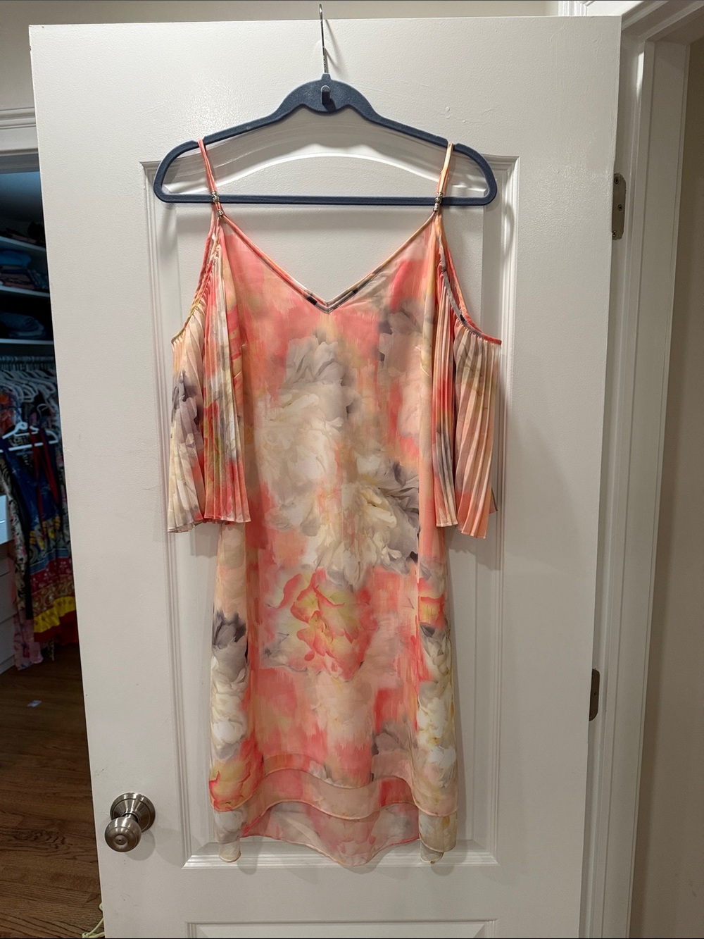 White House Black Market Peach Floral Cold-Shoulder Slip Dress